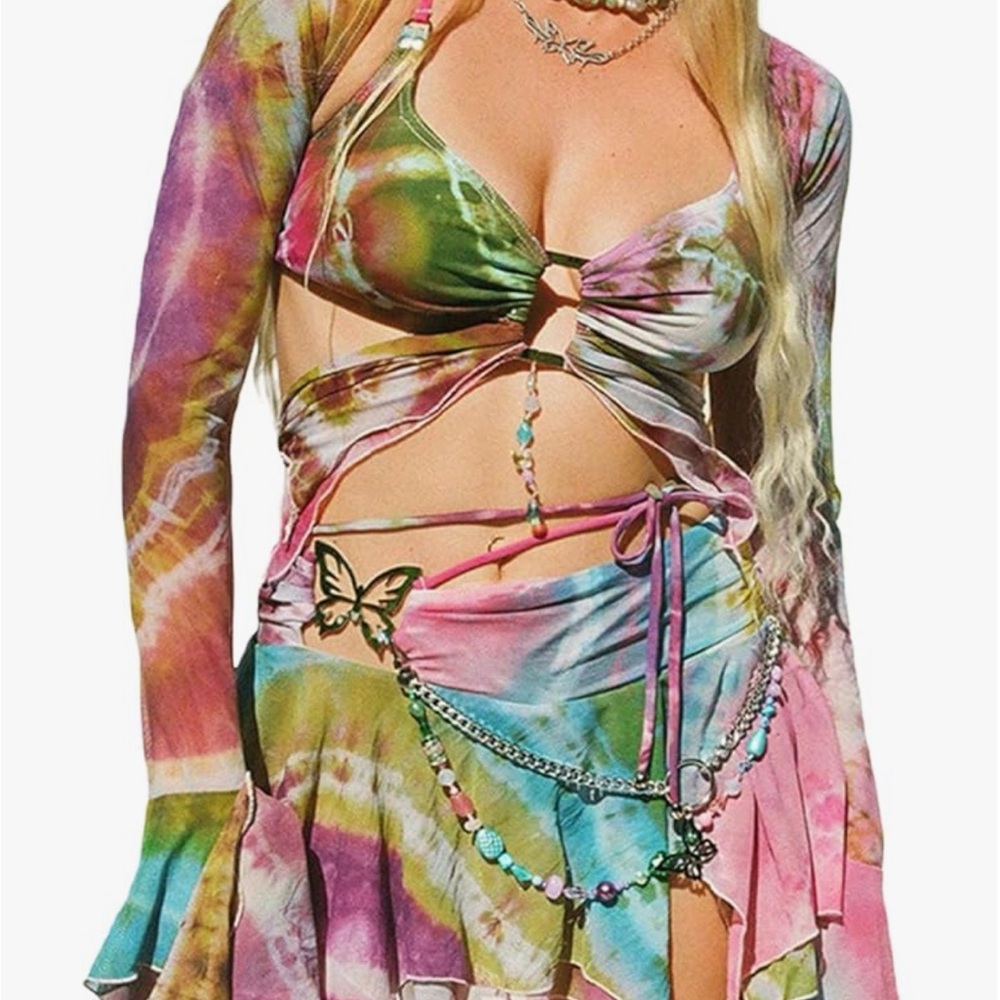 Vibrant butterfly tie-dye Skirt Set with Ruffle Details
